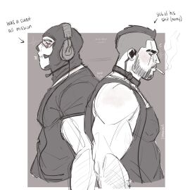 2boys bara blushing call_of_duty call_of_duty_modern_warfare_2_(2022) ghost_(modern_warfare_2) john_mactavish jonarart_(artist) male male_only muscular muscular_human muscular_male safe sfw simon_riley smoking soap_(modern_warfare_2) white_male yaoi
