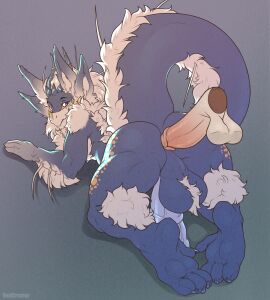 anus arm_tuft ass aziran_(fluffybastion) balls balls_tuft big_ass big_balls big_butt big_tail cheek_tuft claws disembodied_penis duo ears_up elbow_tuft facial_tuft feet fluffy fluffy_tail genitals hi_res looking_at_viewer male male/male medial_ring niva_(fluffybastion) non-human penis perineum presenting presenting_anus presenting_hindquarters redcreator smile tail toe_claws tuft