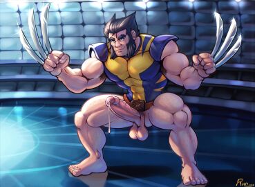 armpit_hair balls bara beard big_balls big_penis boner bulge claws clothing cum erection logan_(x-men) male male_only male_pubic_hair marvel marvel_comics muscular muscular_male penis pubic_hair rho_art solo solo_male tight_clothing wolverine_(x-men) x-men yaoi