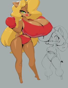 2024 2girls activision anthro ass big_ass big_breasts bimbo blonde_hair boxing_gloves breasts breasts_bigger_than_head brown_body brown_fur busty cleavage clothed clothed_female clothing coco_bandicoot cosplay countershade_face countershade_torso countershading crash_(series) curvaceous curvy duo feet female female_only front_view furry gigantic_breasts gloves green_eyes hair hair_over_one_eye handwear hourglass_figure huge_breasts large_ass large_breasts lipstick long_hair looking_at_viewer marsupial multiple_females multiple_girls nipple_bulge red_boxing_gloves red_clothing red_gloves red_lipstick shantae_(cosplay) simple_background smile smiling smiling_at_viewer sports_bra sportswear standing tail tawna_bandicoot the_heking thick_thighs thighs tiptoes voluptuous wide_hips