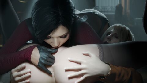 ada_wong anal_fingering ashley_graham black_lace_stockings capcom cunnilingus female female_on_female keu3d patreon_link pleasure_face red_turtleneck_sweater resident_evil resident_evil_2 resident_evil_2_remake yuri