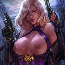 1girls 2d blonde-haired_female blonde_female blonde_hair blue_eyes breasts breasts_out buckle bust female female_focus female_human female_only gun guns human human_only light-skinned_female light_skin lips mature_female medium_breasts milf nina_williams nipples pink_nipples pistol purple_dress purple_outfit raindrops raining silf solo solo_female solo_focus tekken tekken_8 video_game_character video_game_franchise white_skin yaeillust