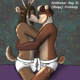anthro antlers briefs briefs_only brown_body brown_fur brown_hair clothed clothing deer detailed_background duo english_text frottage fur green_background hair horn hug kinktober kissing long_hair male male/male mammal markings monotone_briefs monotone_clothing monotone_underwear navel penile penis sex simple_background smokeyrooster sparkles spots spotted_markings tan_body tan_fur tenting text tighty_whities topless topless_male underwear underwear_only underwear_sex white_briefs white_clothing white_text white_underwear