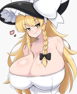 1girls 2025 big_breasts breasts breasts_bigger_than_head color colored female happy happy_female hat hi_res huge_breasts invincible_marisa light-skinned_female light_skin long_hair looking_at_viewer marisa_kirisame new_super_marisa_land norori partially_clothed ponytail purple_eyes semi_nude simple_background smile solo solo_female touhou touhou_project white_background white_skin yellow_hair