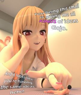 1boy 1girls 3d barefoot blonde_hair bonding brown_eyes clothed_female clothed_female_nude_male english english_text enjoying_sex female finger_on_penis giantess gojou_wakana gyaru kitagawa_marin male marin_kitagawa micro_male micro_on_macro my_dress_up_darling naked_male nude_male penis pink_nails school_uniform shrunken_male size_difference smolboyizzy sono_bisque_doll_wa_koi_wo_suru the_pose touching_penis