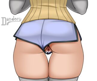 1girls 2d artist_signature ass ass_focus ass_only ayase_seiko dandadan dandery dolphin_shorts exposed exposed_pussy female female_focus female_only gilf human human_female lower_body no_panties pubic_hair pussy shorts solo solo_female solo_focus