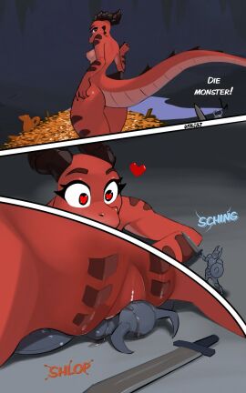 absurd_res anthro askart ass biped breasts dragon duo female front_view genitals hi_res horn mythological_creature mythological_scalie mythology nipples nude nude_anthro nude_female rear_view scalie sitting standing tail vulva