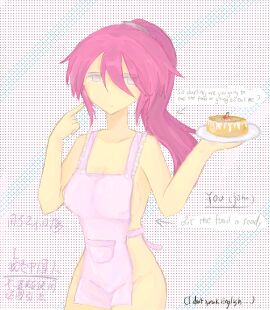 1girls apron apron_only au34kawayi breasts female female_focus female_only holding_object jane_doe_(roblox) john_doe_(roblox) naked_apron offscreen_character pink_hair ponytail roblox robloxian self_upload tagme thighs