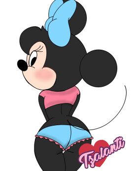 anthro ass big_ass blackmercurius_(artist) disney female furry minnie_mouse partially_clothed pinup showing_ass solo standing tzalanti_(artist)