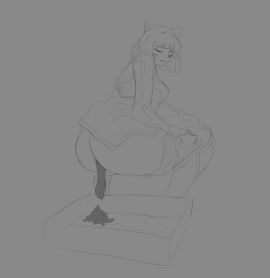 1girls ass ass_bigger_than_head big_ass blake_belladonna blush breasts cat_ears cat_girl catgirl fat_ass female huge_ass litter_box melonarts2_(artist) monochrome multiple_females multiple_girls rwby scat small_breasts squatting