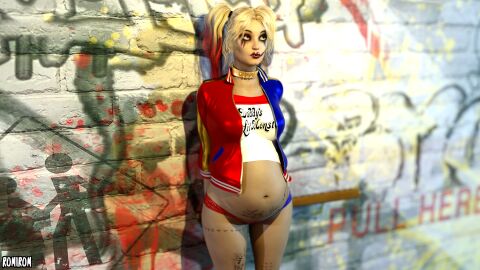 1girls 2021 3d baseball_bat batman_(series) clothed clothing dc dc_comics female female_only harley_quinn outdoors outside pregnant romirom solo solo_female standing suicide_squad suicide_squad_(2016)