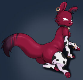 1girls anthro anthro_female anthro_only artificer_(rain_world) ass ass_focus bitten_ear bracelet burn_scar chest_fur chest_tuft clawed_fingers collar cow_print cowbell cowsuit earring earrings female female_only fingerless_elbow_gloves fluffy_tail furry furry_female furry_only gold_(metal) gold_jewelry golden_earrings gradient_tail laying_on_side maroon_body maroon_fur missing_eye no_humans paws phifo_(artist) rain_world reflective_body reflective_skin scar scar_across_eye scar_on_face scarred_face sharp_claws sharp_fingers slugcat solo squint tail tail_markings thick_thighs thigh_highs thighhighs videocult white_eyes white_nose