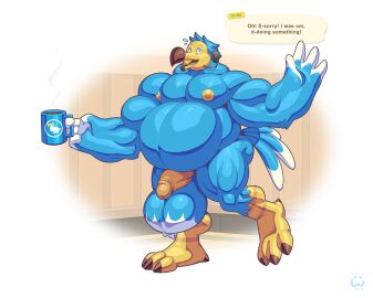 2020 4_fingers abs absurd_res animal_crossing anthro areola artist_name avian avian_feet balls beak biceps big_balls big_biceps biped bird blue_arms blue_balls blue_hair blue_hands blue_legs blue_neck brown_beak brown_claws claws columbid dialogue digital_drawing_(artwork) digital_media_(artwork) dodo english_text exclamation_point extinct fingers flaccid gameplay_mechanics genitals hair hi_res male monotone_face monotone_hair muscular muscular_legs muscular_male nintendo nipples nude nude_anthro nude_male open_mouth orville_(animal_crossing) overweight overweight_anthro overweight_male pecs penis recently_extinct_species signature solo speech_bubble standing sweatdrop_(iconography) talking_to_viewer text thick_arms thick_thighs tongue two-tone_balls white_balls white_fingers wolfiecanem