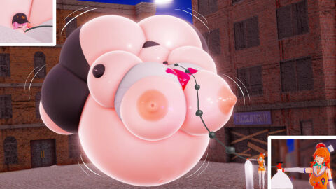 2girls 3d aphro3d female hololive hololive_english hololive_myth inflation inflation_fetish mori_calliope spherical_inflation takanashi_kiara virtual_youtuber vtuber