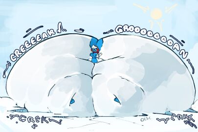 1girls anthro ass ass_bigger_than_body ass_expansion bloons_tower_defense blue_fur breasts colored errantheart female glasses haplorhine huge_ass huge_thighs hyper hyper_ass hyper_thighs ice_monkey_(bloons_td_6) immobile monkey monkey_girl nude onomatopoeia primate scarf solo solo_female solo_focus white_fur