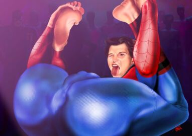 1boy ass big_ass big_butt big_thighs bubble_ass bubble_butt celebrity costume crowd faggot femboy horny male male_focus male_only marvel marvel_cinematic_universe marvel_comics peter_parker pose presenting_hindquarters solo spider-man spider-man_(series) spider-man_(tom_holland) submissive submissive_male tom_holland tongue tongue_out unknown_artist yaoi