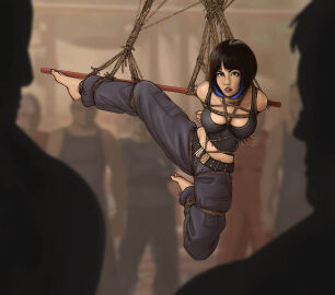 1girls 2019 2d 2d_(artwork) asian asian_female background belt black_hair bondage bound bound_arms bound_legs bound_wrists breasts chest_harness cleavage clothed clothed_female female female_focus female_only frogtie frogtied human japanese kidetic kusujinn light-skinned_female light_skin looking_at_viewer mako_mori one_leg_up pacific_rim public rope rope_between_breasts rope_bondage shibari shibari_over_clothes submissive submissive_female suspended_in_midair suspension suspension_bondage