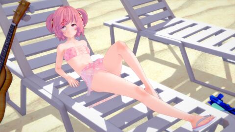 1girls 3d beach beach_chair bikini doki_doki_literature_club female female_only human human_only koikatsu light-skinned_female light_skin madison_69 natsuki_(doki_doki_literature_club) solo swimsuit swimwear