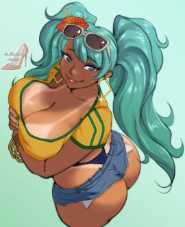 1girls 2d ass big_breasts bikini_bottom bikini_tan blue_eyes bracelet brazil brazilian brazilian_female brazilian_miku breasts bubble_ass bubble_butt busty cleavage crop_top daisy_dukes denim_shorts earrings female female_focus female_only flower flower_in_hair hatsune_miku hourglass_figure jean_shorts large_breasts long_hair madam_stiletto makeup short_shorts shorts standing sunglasses_on_head t-shirt tagme tan tan_body tan_skin tanline thong thong_bikini turquoise_hair twintails vocaloid wide_hips