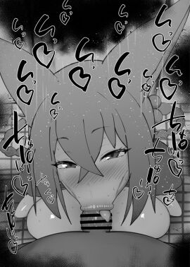 1boy 1girls :>= animal_ears bare_shoulders big_breasts big_penis black_and_white black_tortoise_promenade_(blue_archive) blue_archive blush braid breasts censored dark-skinned_male dark_skin detailed_background drooling eyelashes fellatio female heart humanoid indoor inside interspecies kurotama long_hair looking_at_viewer male male_pov nipple_slip oral oral_sex penis pov room rumi_(blue_archive) saliva saliva_trail shanhaijing_secondary_school_student shiny shiny_skin sketch sound_effects squatting sweat text tied_hair tongue tongue_out vein veins veiny veiny_penis