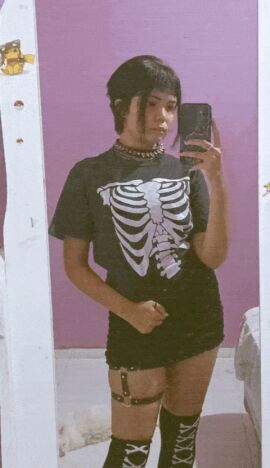1girls animated animation bitch breasts cellphone egirl female goth gothic nipples nude realistic selfie sexy short_hair solo whore
