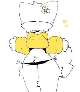 1girls :3 big_breasts big_sweater boykisser breasts cute cute_face eyes_closed female female_only flower flower_on_head fluffy fluffy_fur fur furry girlkisser melodynotmel offering_hug silly_cat_(mauzymice) sunny_(melodynotmel) viewer_pov white_fur yellow_sweater