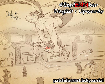 anthro balls beagle blush bodily_fluids canid canine canis circumcised city clothed clothed/nude clothing cum domestic_dog dragon duo ejaculation embarrassed exhibitionism flying genital_fluids genitals hands-free hi_res humanoid_genitalia humanoid_penis humiliation hunting_dog male male/male mammal mythological_creature mythological_scalie mythology nude nude_anthro nude_male outside patchdoesart penis public public_humiliation scalie scent_hound smile smirk spontaneous_ejaculation sweat topless topless_anthro topless_male