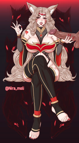 ahri animal_ears balls big_breasts big_dick big_penis bitch breasts cock dark-skinned_male dark_skin female female_focus female_on_top female_penetrated femdom fox fox_ears fox_girl fox_tail fuck grabbing grabbing_penis gyaru hall_of_legends handjob holding_object holding_penis huge_balls huge_cock immortalized_legend_ahri interracial kemono kemonomimi league_of_legends light-skinned_female light_skin male money niramoli on_top penis pervert pussy smile topless topless_female vastaya white_hair