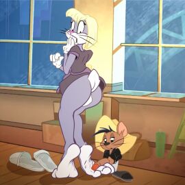 bob_cut bugs_bunny crossdressing femboy fembugs_bunny foot_fetish foot_focus foot_play footjob furry joe_erogenous looney_tunes male questionable_consent shocked shocked_expression small_but_hung speedy_gonzales the_looney_tunes_show two-tone_feet two-toned_soles