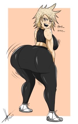 1girls ass big_ass blonde_hair bottom_heavy breasts bubble_ass bubble_butt clothing crop_top fat_ass female huge_ass jiggle jiggling_ass large_ass leggings massive_ass milf mitsuki_bakugou my_hero_academia png red_eyes shoes sixpathoffriendship thick_ass thick_thighs twerking wide_hips workout_clothes