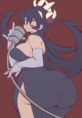 ass ass_in_dress big_ass big_butt black_hair breasts dress female filia_(skullgirls) gloves huge_ass huge_butt large_ass large_breasts large_butt microphone red_eyes samson_(skullgirls) sideboob skullgirls tecfuzz thick_ass thick_thighs tight_clothing wide_hips wink
