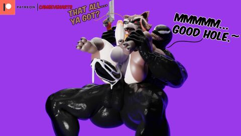 3d after_anal alien alien_humanoid anthro anus ass balls big_ass big_butt black_body blender_(artwork) bodily_fluids bottomless brown_body brown_fur camseven clothed clothed/nude clothing cum cum_in_ass cum_inside cum_on_penis dialogue digital_media_(artwork) duo empty_eyes english_text erection face_lick fur genital_fluids genitals guardians_of_the_galaxy gun hi_res humanoid humanoid_genitalia humanoid_on_anthro humanoid_penis licking long_tongue male male/male mammal marvel marvel_comics muscular nude patreon penis procyonid raccoon ranged_weapon red_eyes rocket_raccoon sharp_teeth simple_background symbiote teeth text tongue tongue_out venom_(marvel) weapon