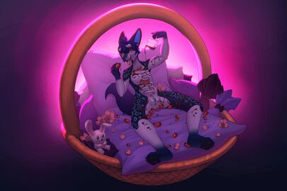 anthro bodily_fluids candy canid canine canis chocolate cuntboy dessert dragon drooling food food_fetish food_on_body fruit genital_fluids genitals hi_res horn hybrid intersex mammal monarch_(tab) mythological_creature mythological_scalie mythology nootkep plant pussy saliva scalie solo strawberry tongue tongue_out vaginal_fluids waggan wolf