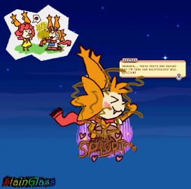 505_games animal_humanoid anthro ass big_ass big_butt bottomwear bubble_ass bubble_butt bulge canid canine clothed clothing dialogue dialogue_box drawn_to_life dress ear_piercing ear_ring eyewear feces female flower fox fur goggles grass hi_res humanoid intentional_soiling jowee male mammal mari_(drawn_to_life) orange_body orange_fur pants piercing plant raposa ring_piercing scarf scat sitting smelly soiling stainglass stink_fumes stink_lines tail text