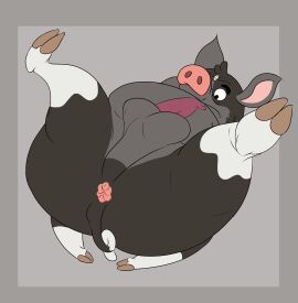 absurd_res allenden animal_genitalia animal_penis anus ass balls bent_legs bento_box_entertainment berkshire_pig black_body black_fur bob-jiggles curled_tail domestic_pig erection eyebrows feral_only fox_corporation fur genitals grey_background half-closed_eyes hands_on_ground hi_res hooves housebroken kapital_entertainment legs_up looking_down lying male male_only mammal max_(housebroken) mermen_branded multicolored_body narrowed_eyes on_back overweight overweight_male penis penis_on_belly pig porcine_penis presenting presenting_hindquarters rounded_ears simple_background snout solo spread_legs spreading suid suine sus_(pig) tail tail_anus thick_eyebrows