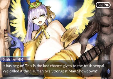 1girls 2boys 2d anus bb_(fate) bb_dubai_(fate) big_breasts big_penis breasts censored cheating cheating_girlfriend cock_hungry cock_shock cock_worship condom condom_balloon cuckold dark-skinned_male dark_skin dominated english_text fate/grand_order fate_(series) female fujimaru_ritsuka_(male) golden_bikini grabbing_ass half_naked interracial light-skinned_female light_skin maabo_harusame male mocking multiple_boys multiple_males muscular netorare ntr penis penis_size_difference poking_penis purple_hair ready_to_fuck small_penis small_penis_humiliation teasing translated viewer_pov yellow_eyes