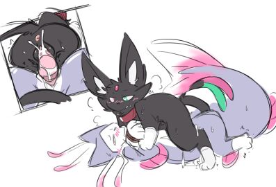 amazon_position black_body black_fur bodily_fluids catfish cum duo eeveelution espeon female feral fish fur generation_2_pokemon genital_fluids genitals hi_res humanoid lying male male/female marce_(marcecatfish) marine nintendo on_back orgasm orgasm_face penis pokemon pokemon_(species) scales sex shiny_pokemon shinyumbre vulva white_body white_fur