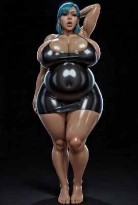 ai_generated alternate_breast_size big_breasts bimbo blue_eyes blue_hair breasts bulma_briefs chubby curvy dragon_ball dress female gigantic_breasts hand_on_hip heart lips milf naked niduscharger pregnant saliva tagme thick_thighs video voluptuous