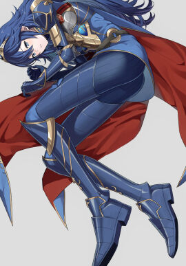 1girls alternate_costume ameno_(a_meno0) armor armored_boots ass ass_focus belt big_ass blue_cape blue_eyes blue_footwear blue_gloves blue_hair boots brand_of_the_exalt breastplate brown_belt cape female female_only fire_emblem fire_emblem_awakening fire_emblem_heroes gauntlets gloves gold_trim hair_between_eyes long_hair looking_at_viewer lucina_(fire_emblem) lying lying_on_ground nintendo official_alternate_costume on_side parted_lips pauldrons red_cape shoulder_armor solo symbol_in_eye tiara two-tone_cape