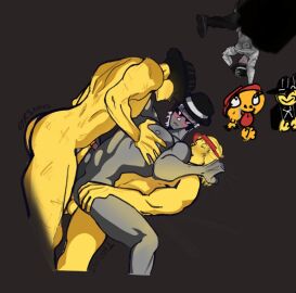 3boys chance_(forsaken) dominant elliot_(forsaken) fedora forsaken_(roblox) gay gentle grey_body isszy mafioso_(forsaken) male male_only penetration powerbottom rarepair roblox roblox_game robloxian self_upload slow_penetration submissive_male tagme threesome topless yellow_body