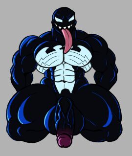 abs absurd_res alien anthro balls biceps digital_media_(artwork) erection gaze_(artist) genitals hi_res humanoid humanoid_genitalia humanoid_penis long_tongue looking_at_viewer male male_only mammal marvel marvel_comics muscular muscular_anthro muscular_male nude open_mouth pecs penile penis sharp_teeth simple_background smile solo symbiote teeth tongue tongue_out venom_(marvel)