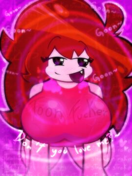 auburn_hair big_breasts big_tits_squeezed_together black_hair breasts clothed domination fang female friday_night_funkin girlfriend_(friday_night_funkin) goon_caption gooner gooning hypnosis intoweirdshit red_dress remake