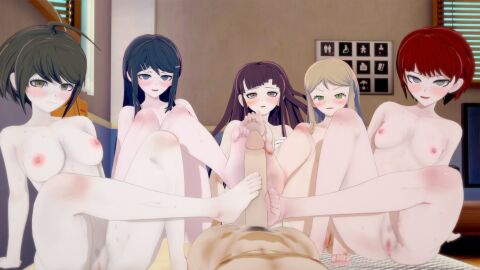 1boy 3d 5girls barefoot blonde_hair blue_hair bookie brown_hair collaborative_footjob completely_nude danganronpa danganronpa_ultra_despair_girls female foot_fetish foot_focus harem hinata_hajime indoor_nudity indoors koikatsu koizumi_mahiru kuzuryuu_natsumi maizono_sayaka male mrbookie multiple_females multiple_girls naegi_komaru nipples nude nude_female nude_female_nude_female nude_female_nude_male nude_male nude_male_nude_female purple_hair pussy red_hair super_danganronpa_2 toes tsumiki_mikan