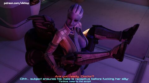 3d alien alien_genitalia alien_girl alien_humanoid asari comic comic_page english english_text female huge_cock liara_t'soni male mass_effect penis roleplay turian vikhlop