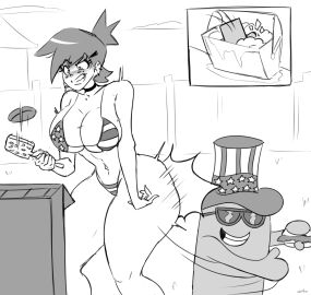 4th_of_july american_flag_bikini ass bbq big_ass big_breasts black_and_white bloo breasts cartoon_network female food foster's_home_for_imaginary_friends frankie_foster grilling hotdog large_ass large_breasts outdoors public slemka spanking sunglasses thick_thighs wide_hips