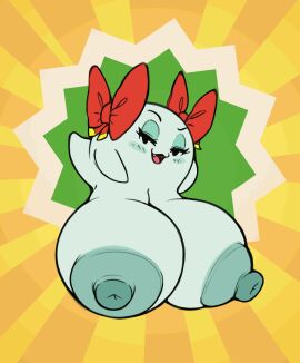 :3 animated areola ball_with_boobs ball_with_hyper_features big_nipples boo_(mario) breasts breasts_bigger_than_head cute_fang dryadex erect_nipples female ghost green_nipples huge_breasts hyper hyper_breasts hyper_nipples lady_bow mario_(series) nintendo nipples paper_mario red_ribbon ribbons small_but_busty solo waddling_head
