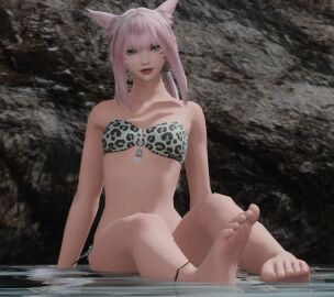 bikini_top cat_ears cat_girl catgirl coeurl cute feet feline female female_only final_fantasy_xiv l'aleche oc solo_female