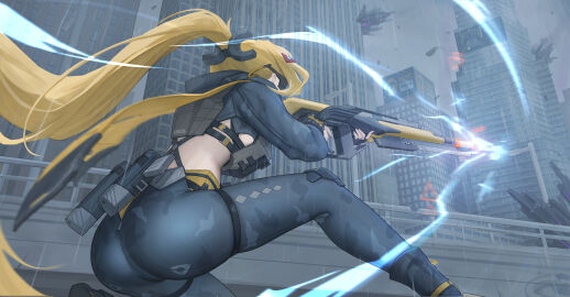1girls aiming ass big_ass blonde_hair bubble_ass bubble_butt clothing crouching fat_ass female female_only gun heine_(haloo1101) huge_ass large_ass outdoors raining rifle sniper soldier solo squatting thick_ass thick_thighs trigger_(zenless_zone_zero) visor weapon wide_hips zenless_zone_zero