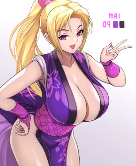 1girls 2d big_breasts blonde_hair breasts cleavage digital_media ema_(emaura) fatal_fury female female_only floral_print high_ponytail huge_breasts large_breasts looking_at_viewer mai_shiranui official_alternate_color oppai ponytail purple_eyes revealing_clothes snk solo street_fighter street_fighter_6 voluptuous voluptuous_female