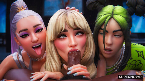 1boy 2025 3d 3d_(artwork) 3girls ahe_gao ariana_grande ariana_grande_(fortnite) assisted_fellatio billie_eilish billie_eilish_(fortnite) blender blonde_female blonde_hair blowjob celebrity dark-skinned_male dark_skin erect_penis erection eyes_rolling_back fellatio female fortnite fortnite:_battle_royale green_hair hi_res highres interracial light-skinned_female light_skin male male_pov nude nude_male oral oral_penetration oral_sex penis ponytail pov pov_eye_contact real_person sabrina_carpenter sabrina_carpenter_(fortnite) sloppy sloppy_blowjob sucking sucking_penis supernovax two-tone_hair watermark